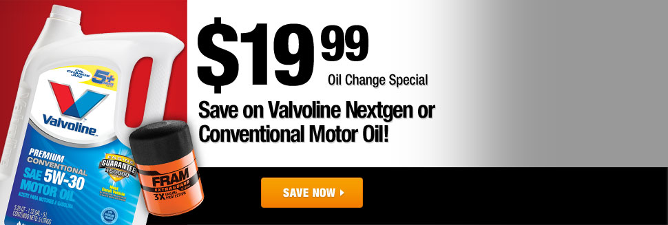 $19.99 Oil Change Special - Save on Valvoline Nextgen or Conventional Motor Oil! - Save Now
