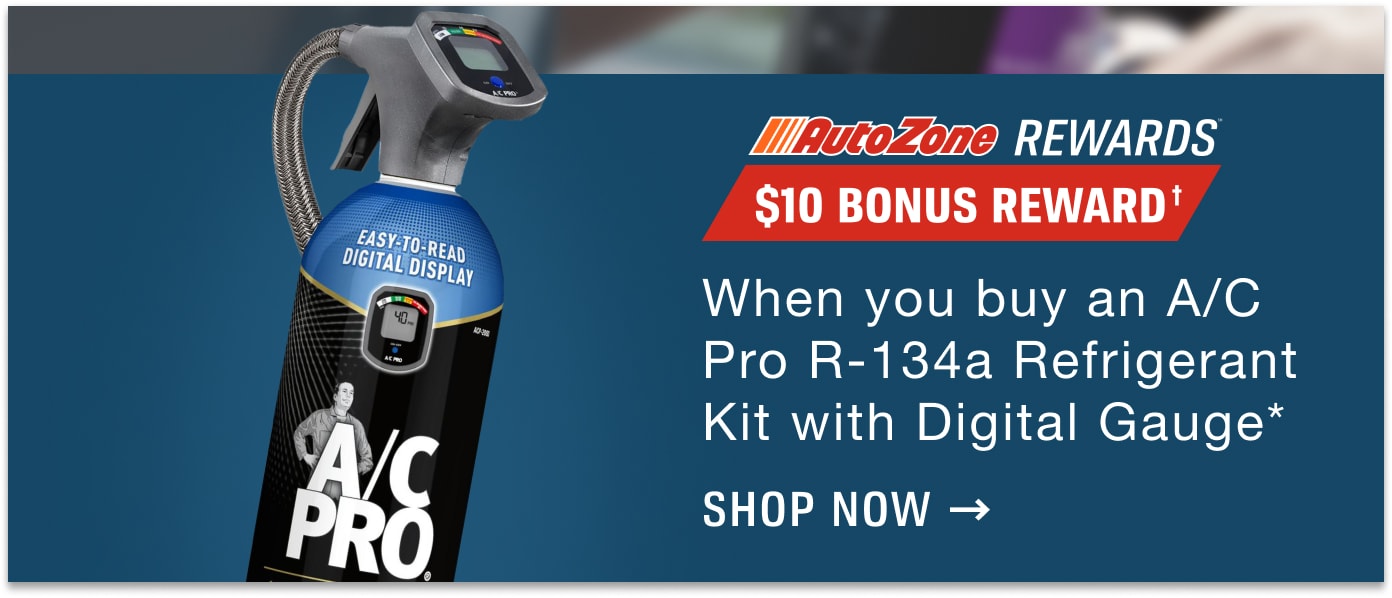 AutoZone Rewards Members Get a $10 Bonus Reward when you purchase an A/C Pro R-134a Refrigerant Kit with Digital Gauge.