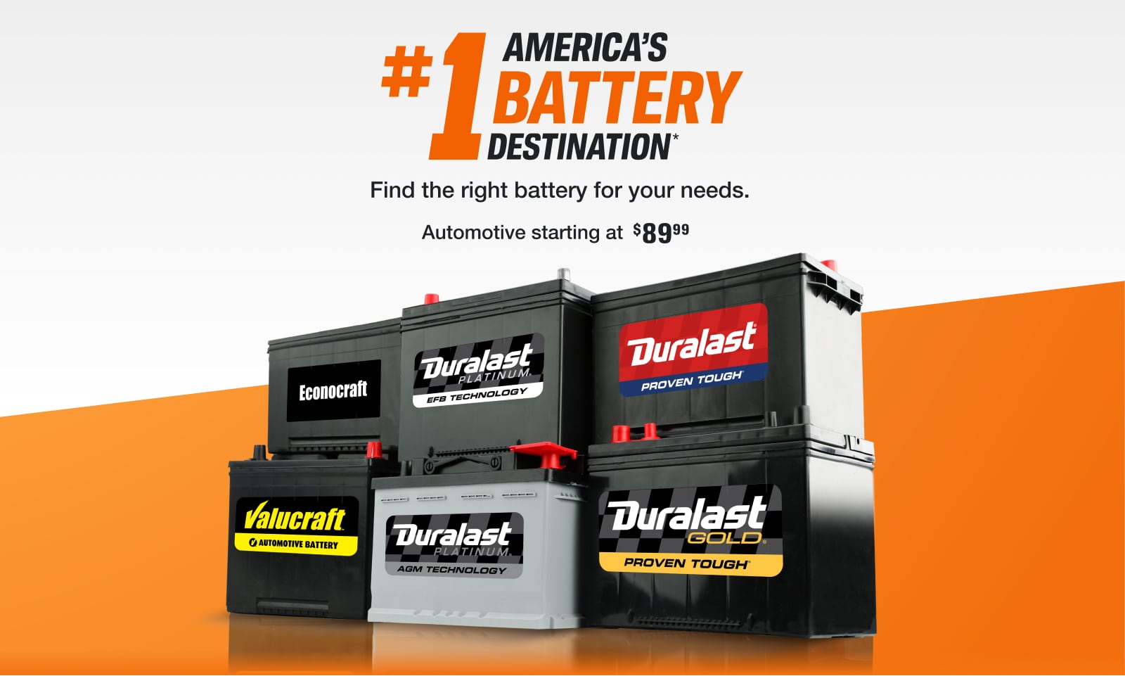 America’s #1 Battery Destination*  Find the right battery for your needs Automotive starting at $89.99