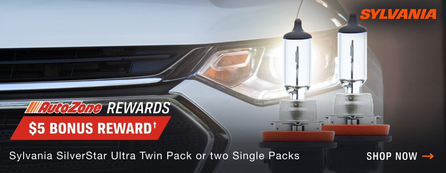 AutoZone Rewards Members Get a $5 Bonus Reward on a Sylvania SilverStar Ultra Twin Pack or 2 Single Packs. Limit 1.