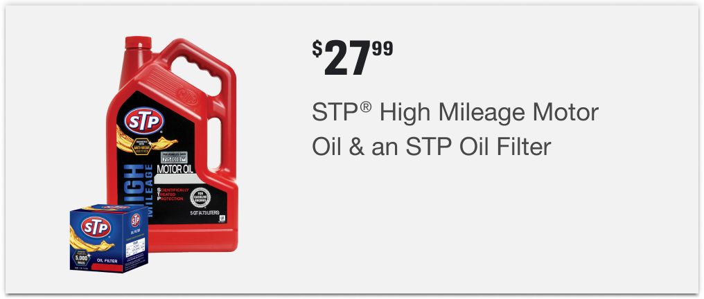$27.99 STP® High Mileage Motor Oil & an STP Oil Filter