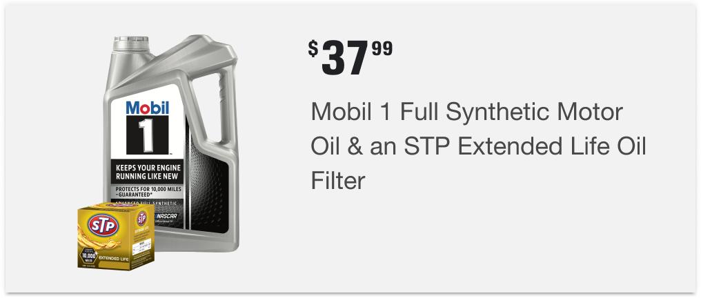 $37.99 Mobil 1 Full Synthetic Motor Oil & an STP Extended Life Oil Filter 