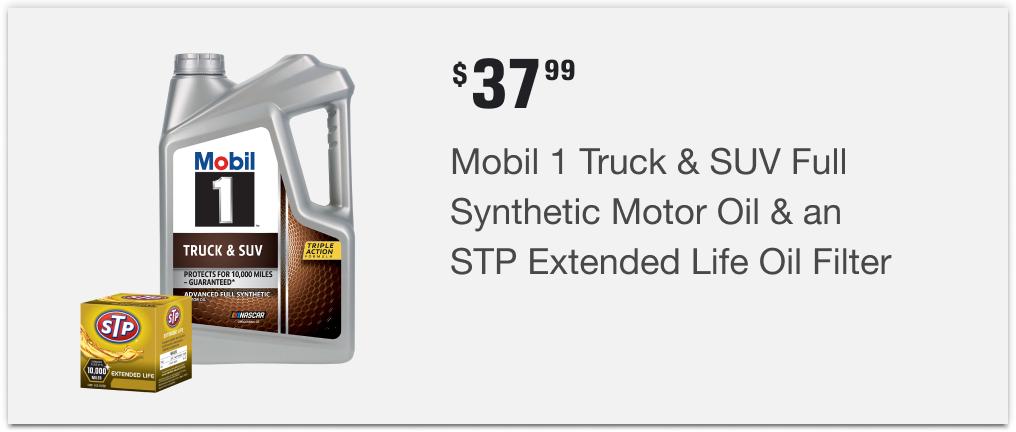 $37.99 Mobil 1 Truck & SUV Full Synthetic Motor Oil & an STP Extended Life Oil Filter 