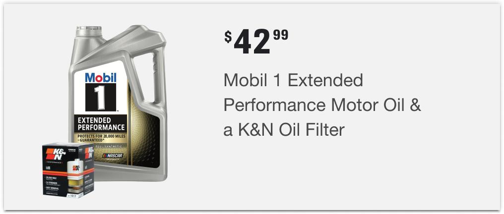 $42.99 Mobil 1 Extended Performance Motor Oil & a K&N Oil Filter 