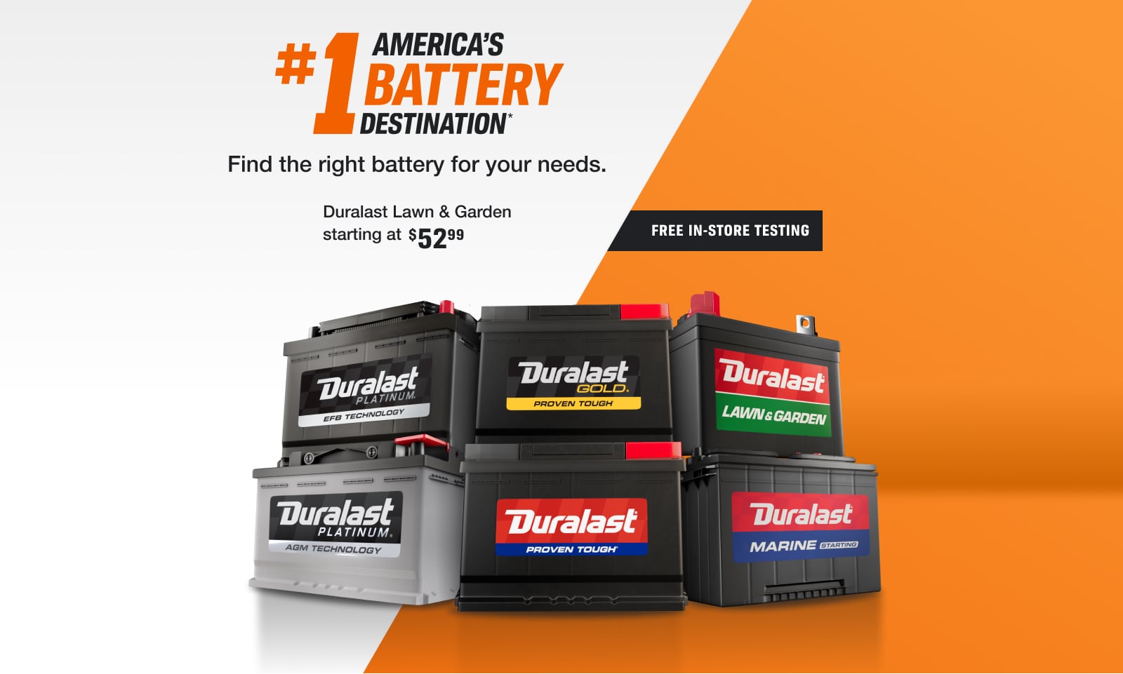 America’s #1 Battery Destination* - Find the right battery for your needs Duralast Lawn & Garden starting at $52.99