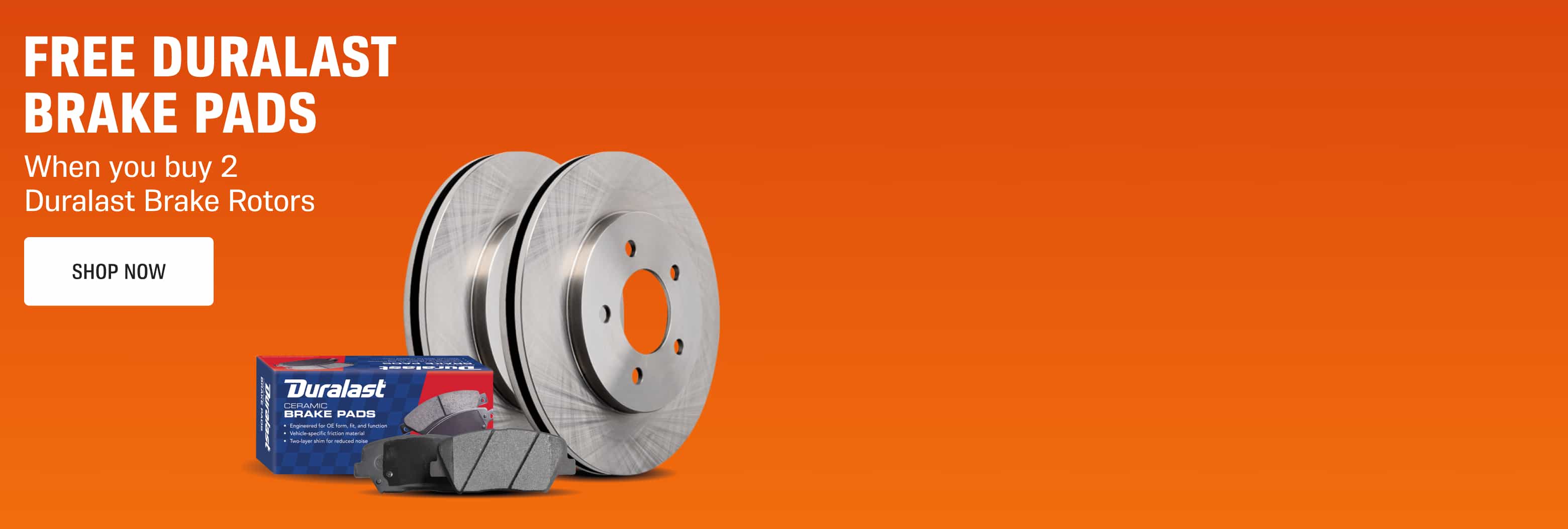 Get any set of Duralast Pads for Free when you purchase any 2 Duralast Brake Rotors. Sales tax not included. Upgrade to Duralast Gold Pads for $10 more. Upgrade to Duralast Elite Pads for $20 more. Add items to cart to see deal. In cart the pricing of the eligible items will be reduced to cover the cost of the free item.