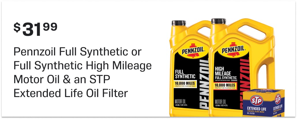 $31.99 Pennzoil Full Synthetic or Full Synthetic High Mileage Motor Oil & an STP Extended Life Oil Filter 