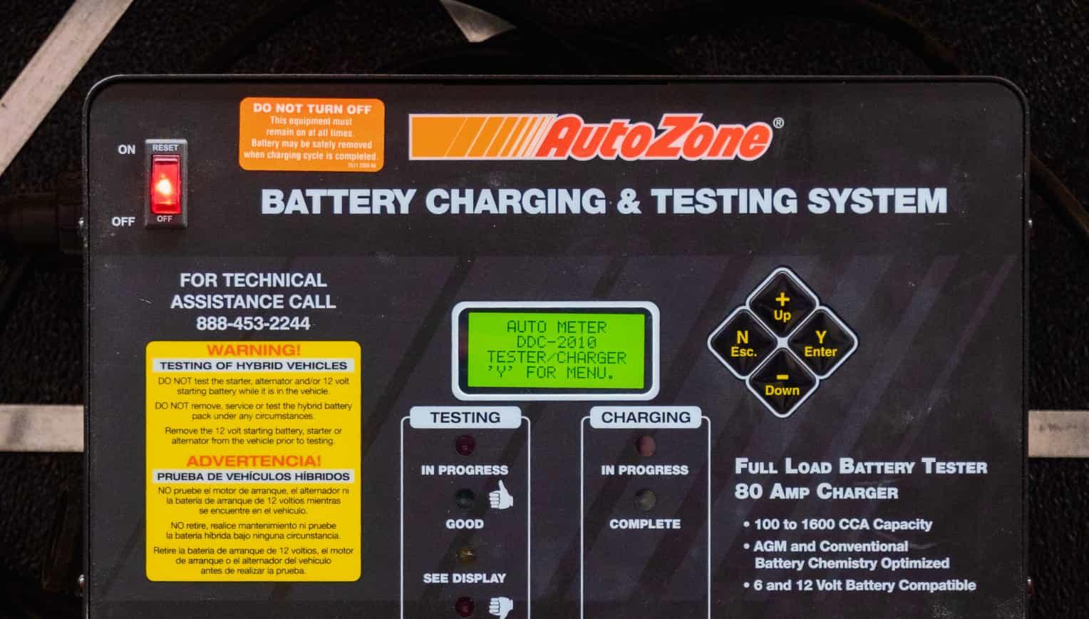 AutoZone battery charger and testing system