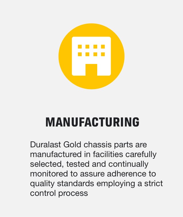 Manufacturing - Duralast Gold chassis parts are manufactured in facilities carefully selected, tested and continually monitored to assure adherence to quality standards employing a strict control process