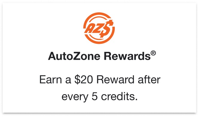 AutoZone Rewards. Earn a $20 Reward after every 5 credits.