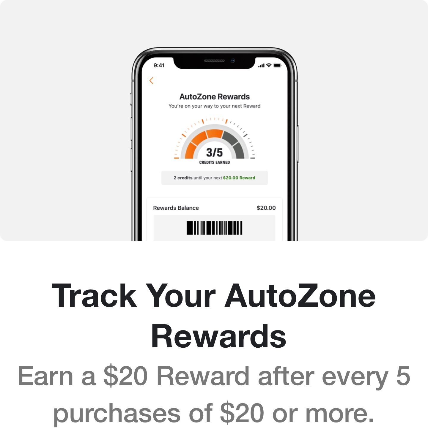 Earn a $20 Reward after every 5 purchases of $20 or more.