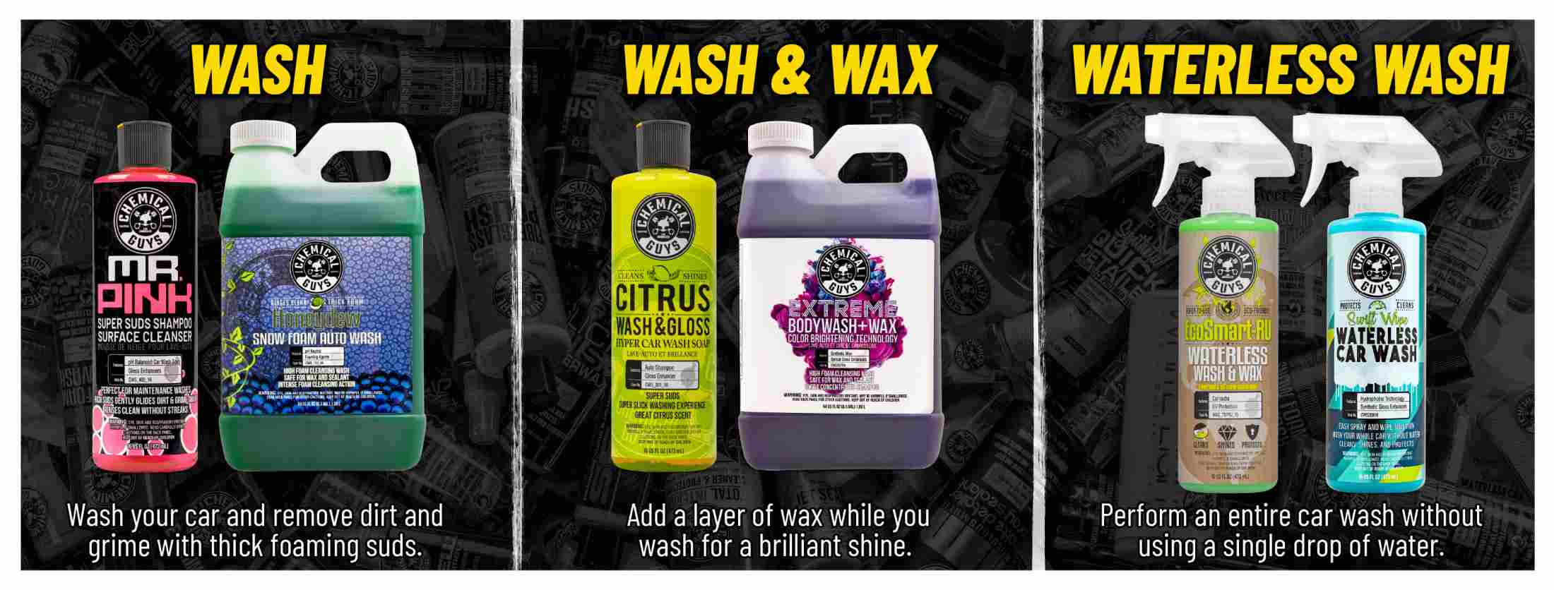  Chemical Guys Waterless Wash & Wax Bundle - Swift Wipe  Waterless Car Wash and Blazin' Banana Spray Wax (2 16 oz Bottles) :  Automotive