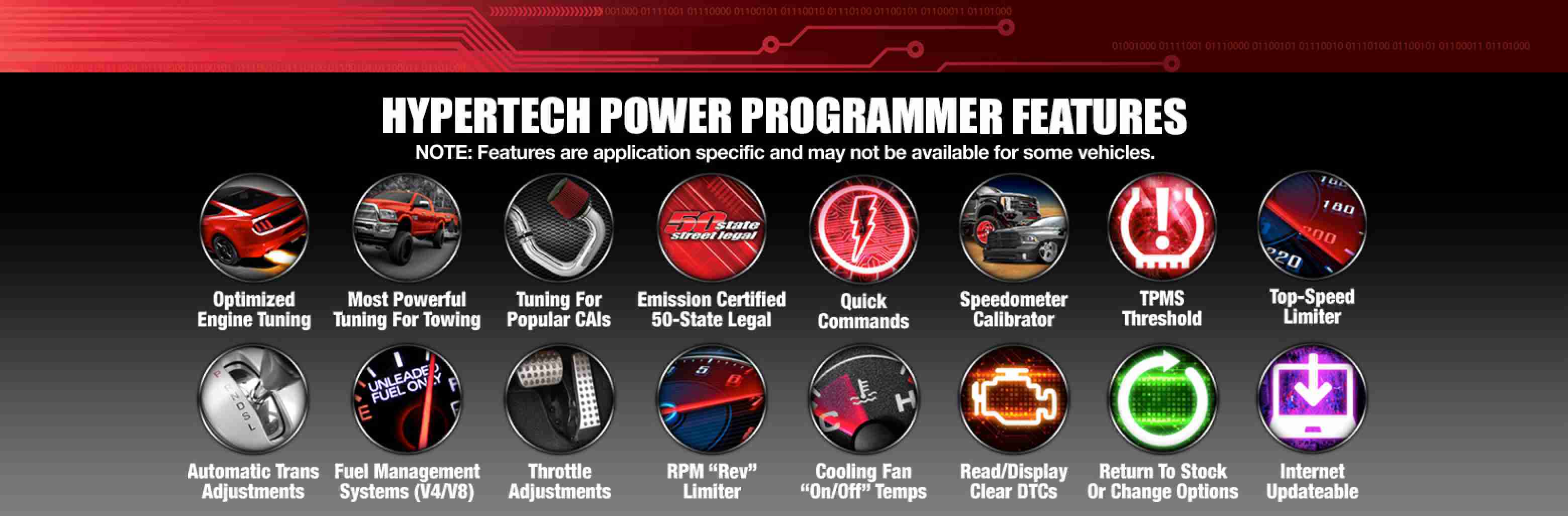 Hypertech Power Programmer Features. Note: features are application specific and may not be available for some vehicles.