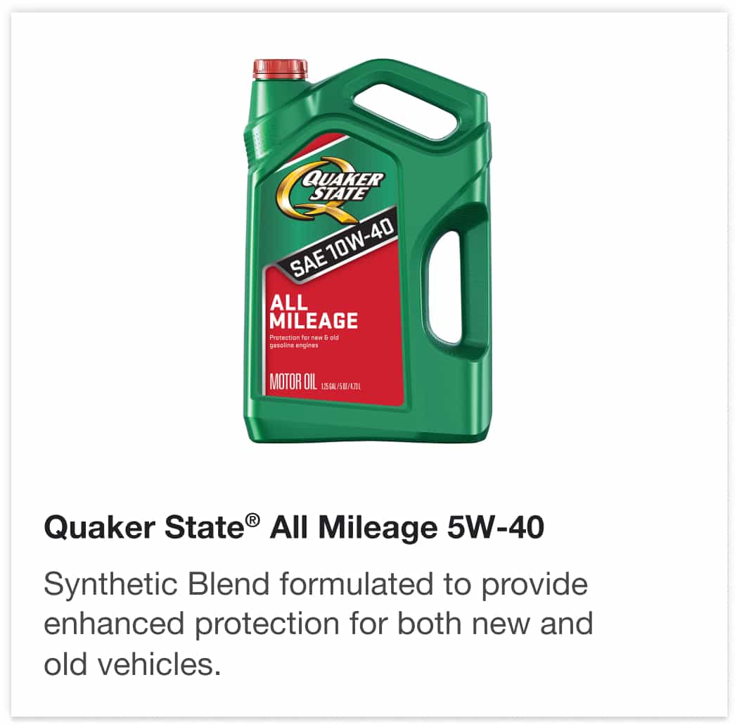 Quaker State® All Mileage 10W-40 - Synthetic Blend formulated to provide enhanced protection for both new and old vehicles.