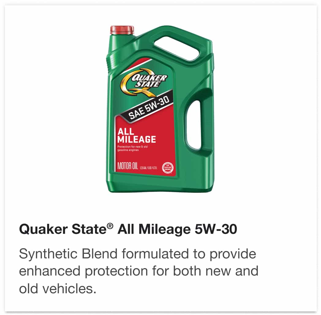 Quaker State® All Mileage 5W-30 - Synthetic Blend formulated to provide enhanced protection for both new and old vehicles.