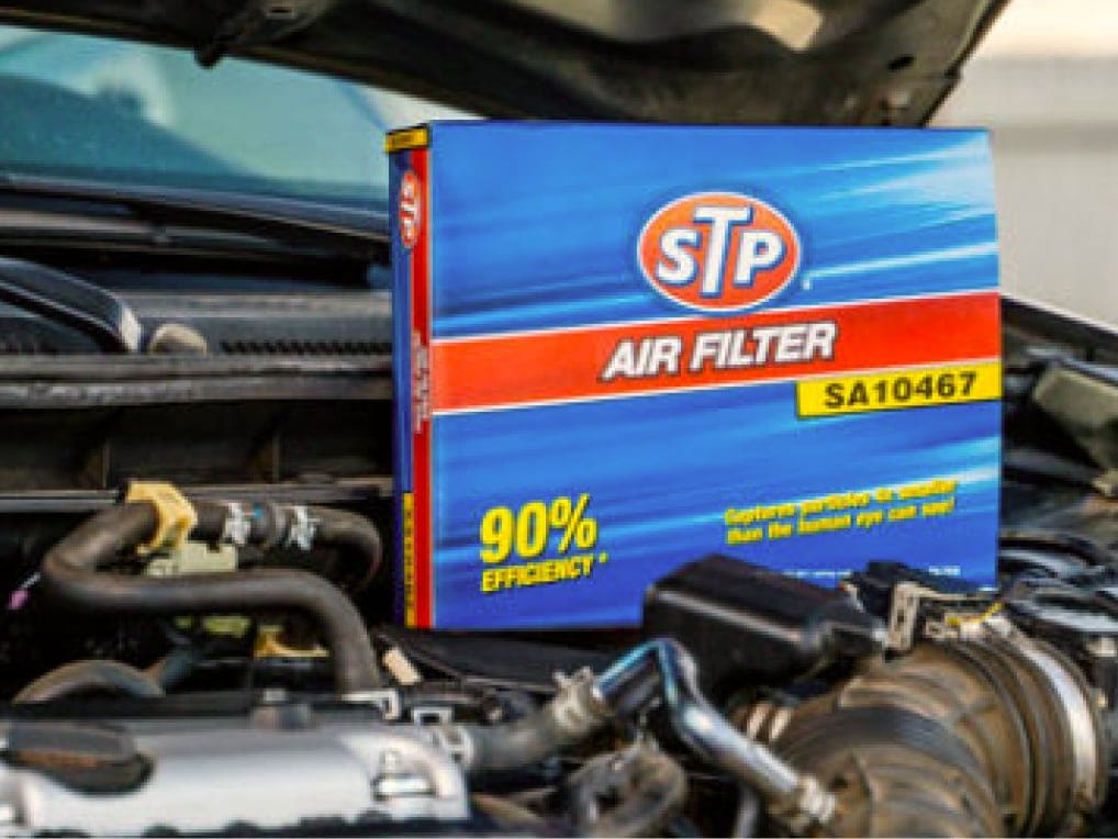 STP air filter under a hood