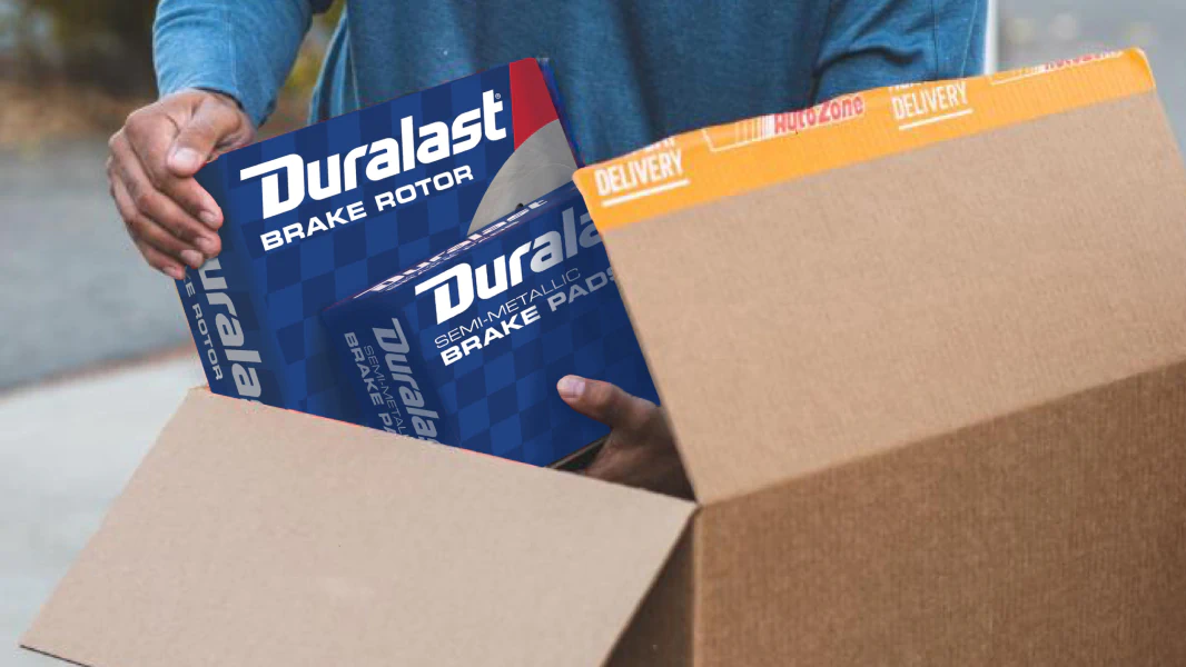Duralast brake rotor and brake pads that have been shipped