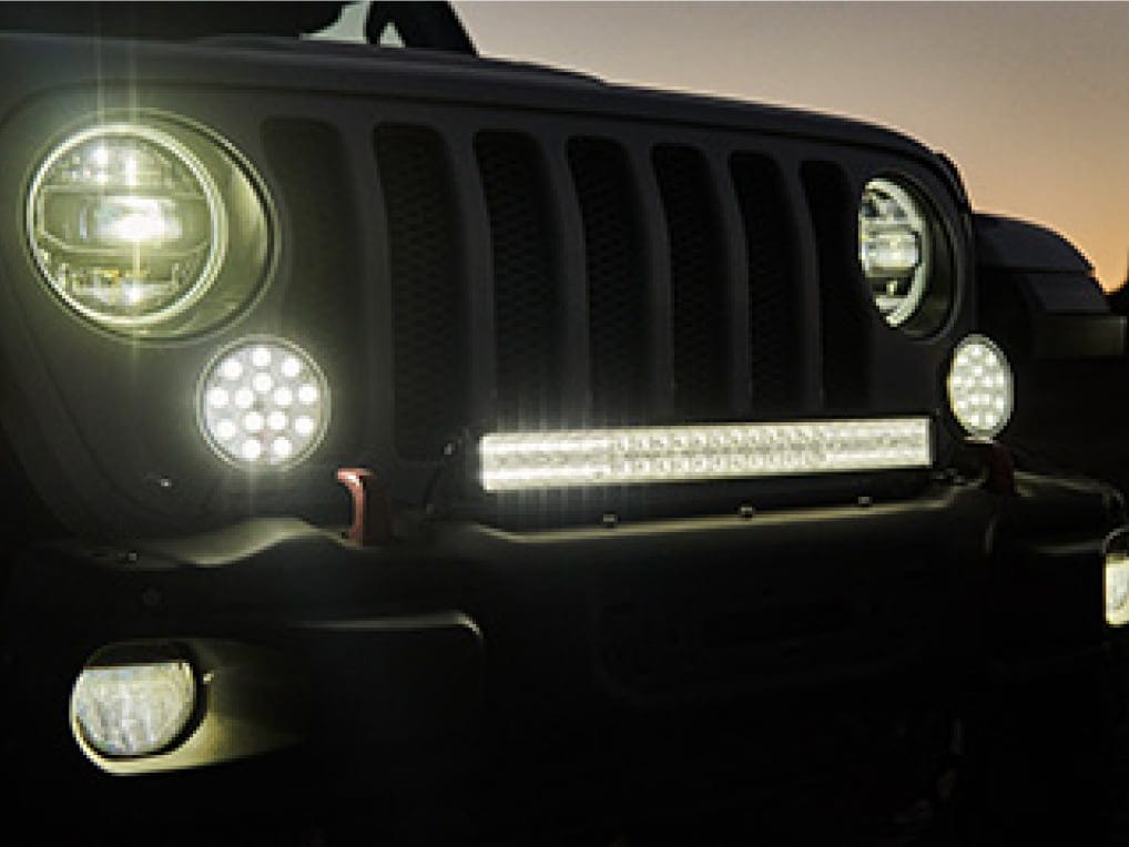 Jeep Wrangler grill with Sylvania LED off-road light bar