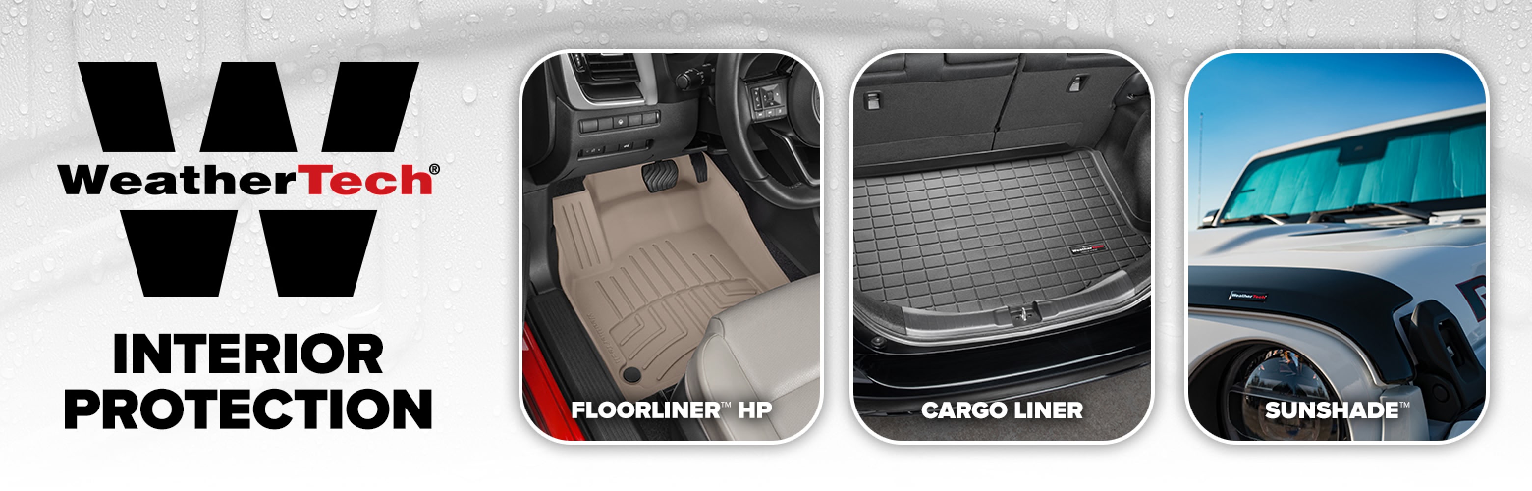 WeatherTech. Interior protection for items including Floorliner HP vehicle floor mats, cargo liners, and sunshades