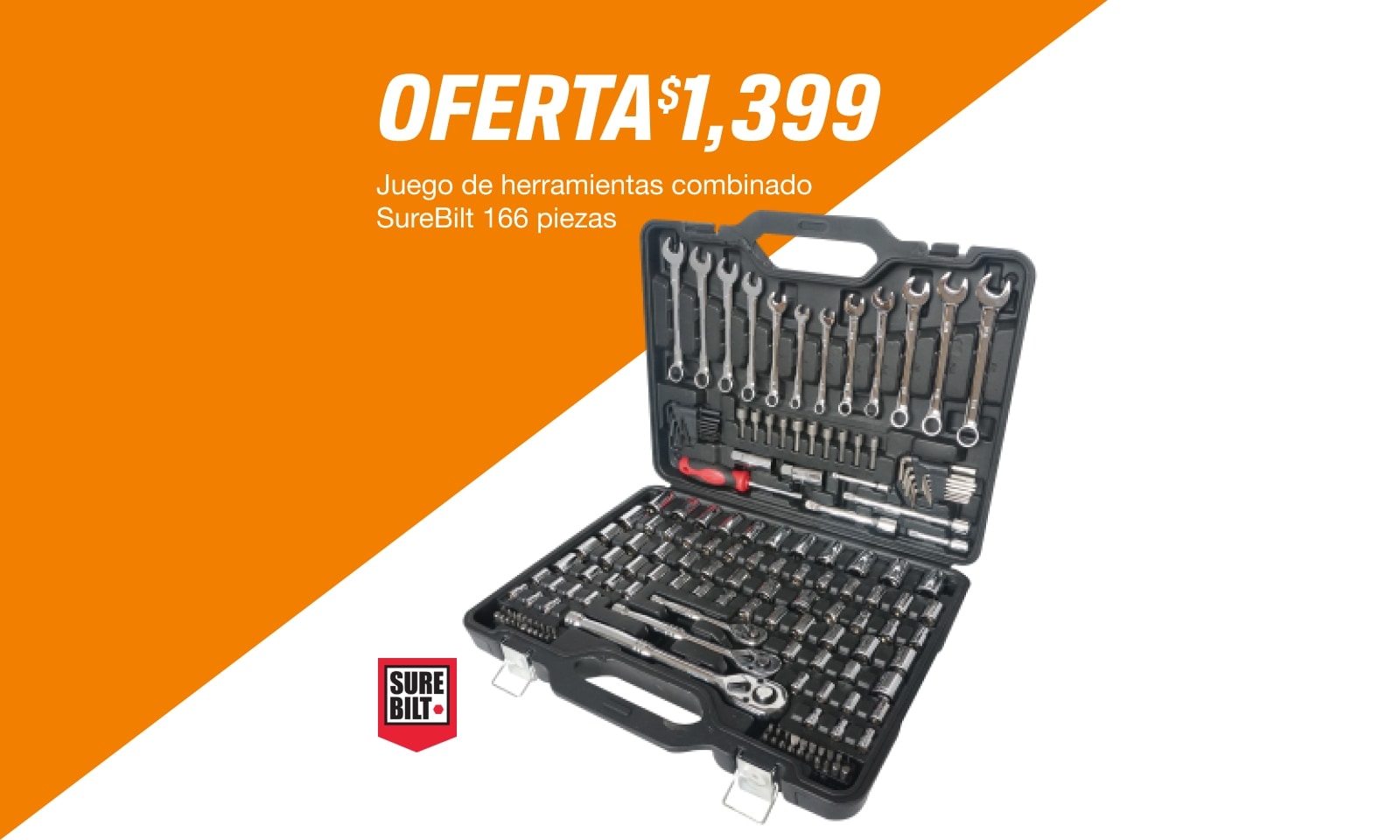 OFERTA 1,399 JUEGO DE HERRAMIENTAS COMBINADO SUREBILT 166 PIEZAS