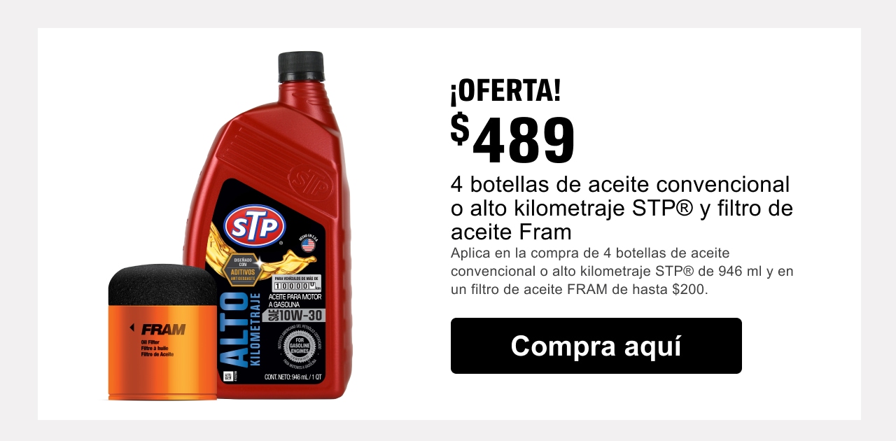Oferta en 4 Botellas de aceite convencional o alto kilometraje STP 