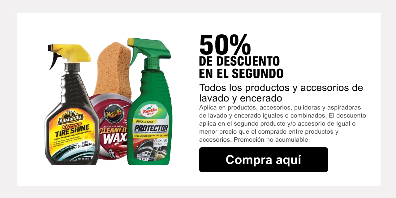 50% de descuento en el segundo producto de lavado y encerado