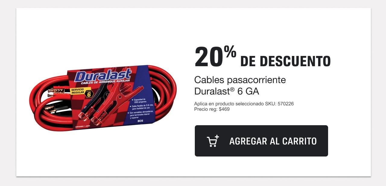 20% DE DESCUENTO Cables pasacorriente Duralast® 6 GA