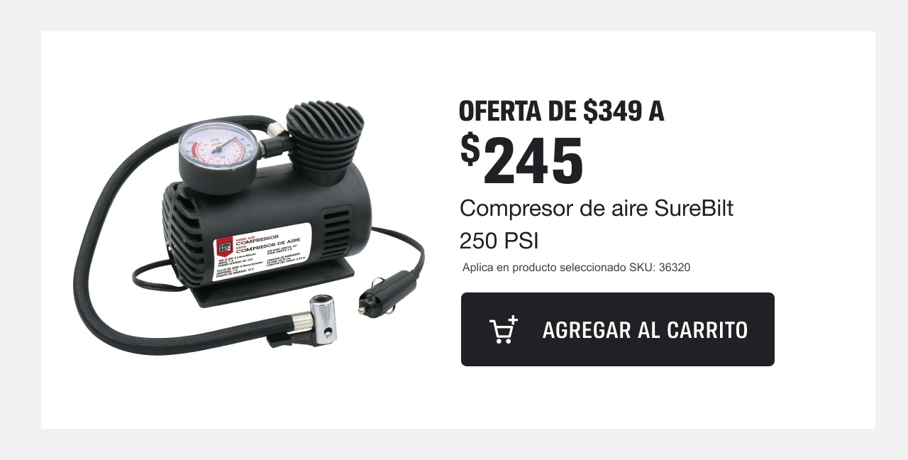  OFERTA DE $349 A  $245 Compresor de aire SureBilt 250 PSI