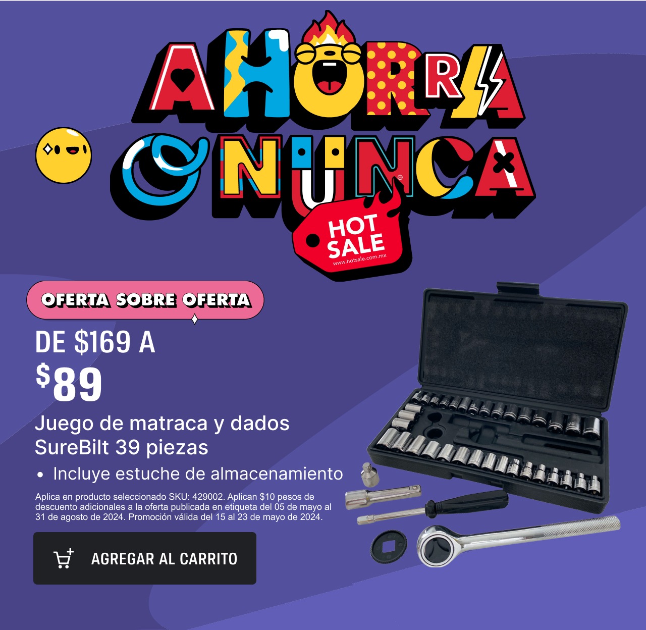 DE $169 A $89 Juego de matraca y dados SureBilt 39 piezas, Incluye estuche de almacenamiento