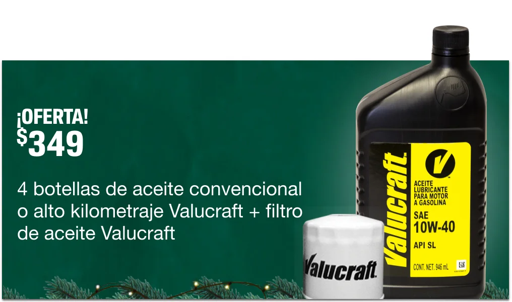 ¡OFERTA! $349 4 botellas de aceite convencional o alto kilometraje Valucraft + filtro de aceite Valucraft