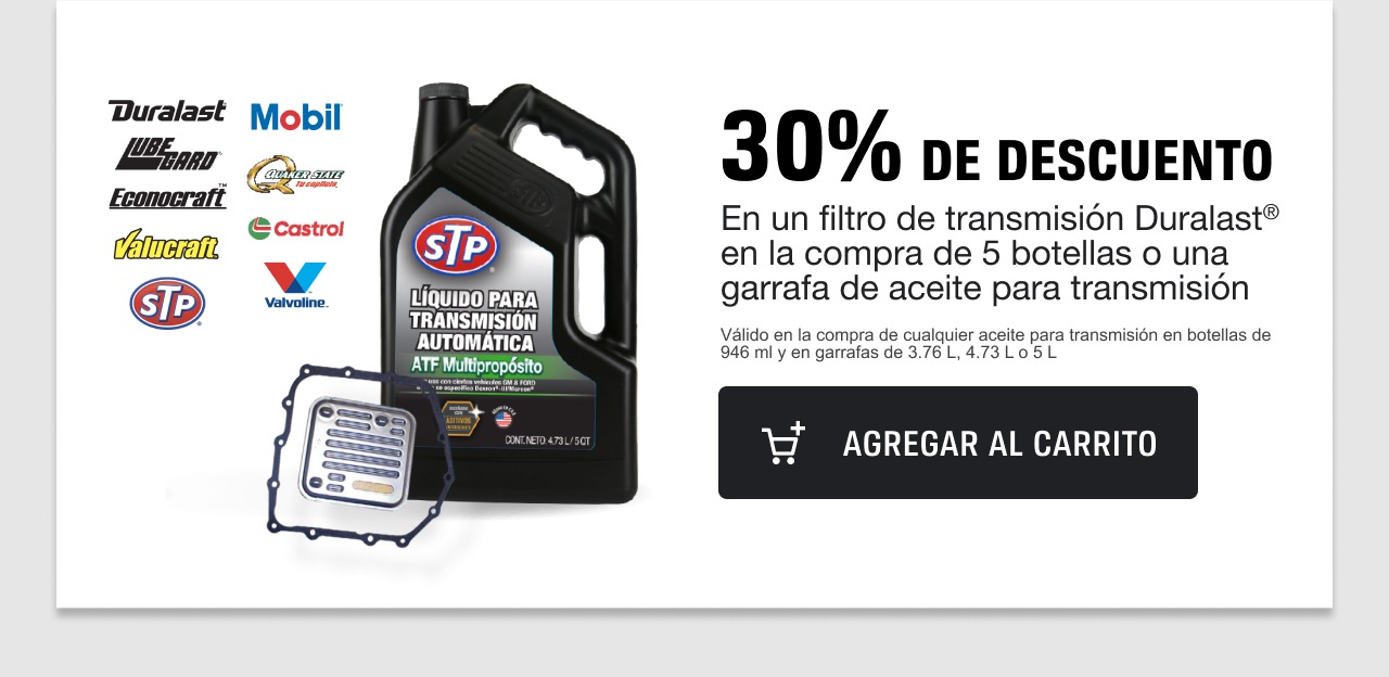 Compra 5 botellas o una garrafa de ATF y llévate filtro para transmisión de aceite con 30% de descuento