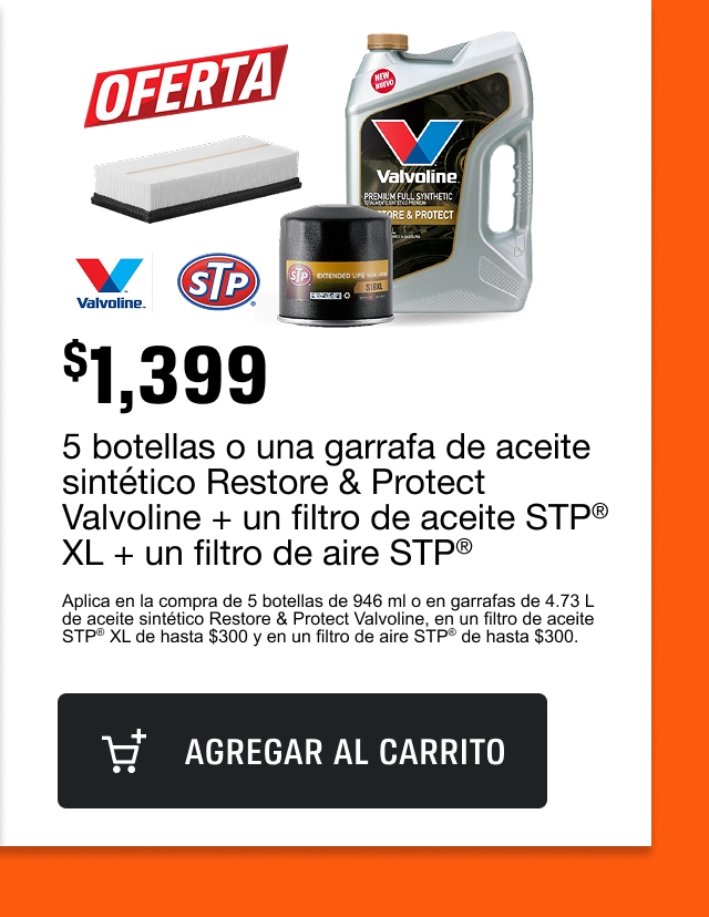 Compra 5 botellas o una garrafa de cualquier aceite sintético y llévate gratis filtro de aceite STP XL de hasta $300