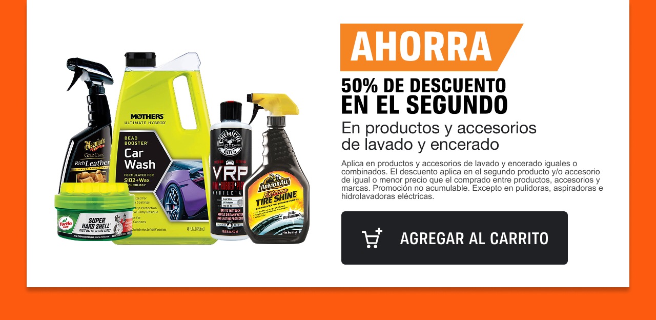 ¡Ahorra! 50% de descuento en el segundo en productos y accesorios de lavado y encerado