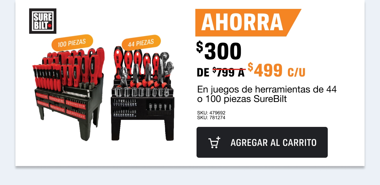 AHORRA $300 en juegos de herramientas de 44  o 100 piezas SureBilt