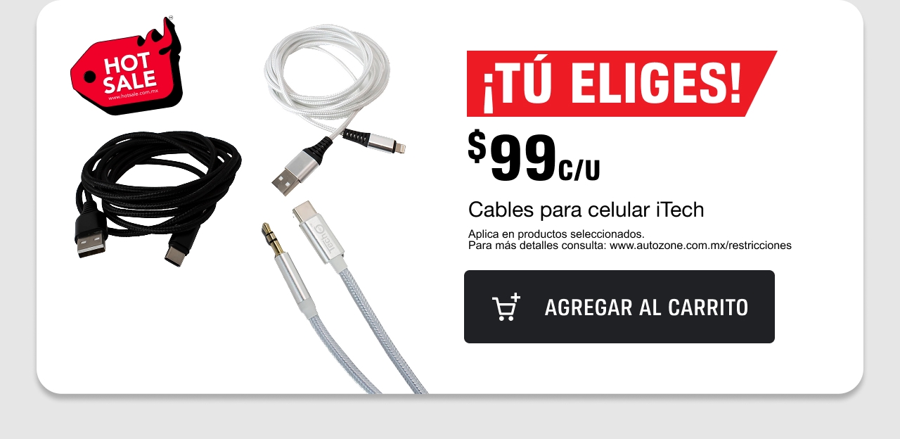 ¡Tú eliges! $99 c/u en cables para celular iTech