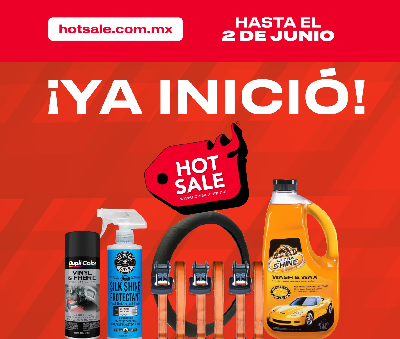 50% de descuento en el segundo en todos los productos y accesorios de lavado y encerado.