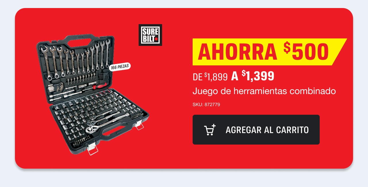 AHORRA $500 de $1,899 a $1,3999 juego de herramientas combinado