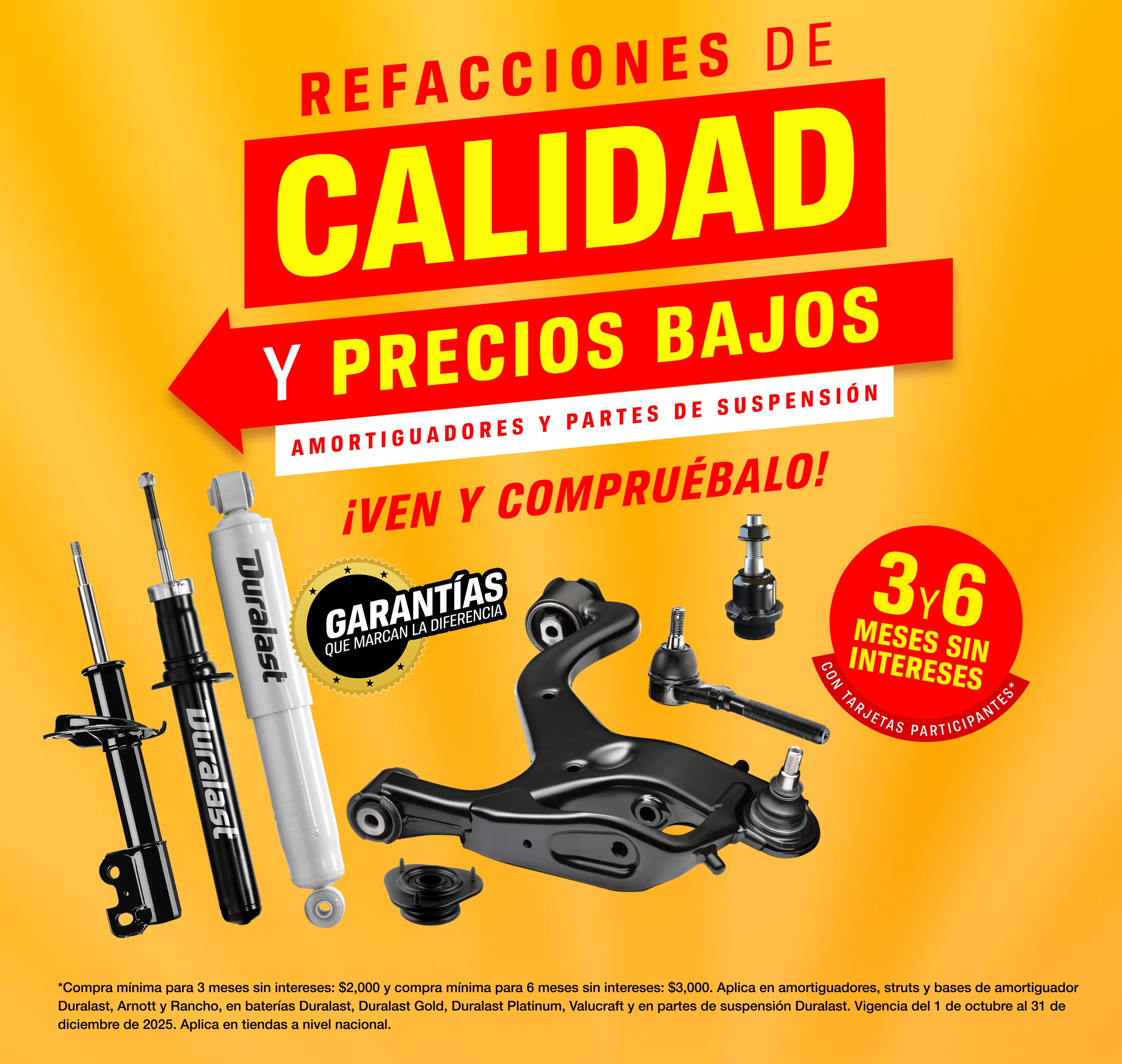 Refacciones de calidad y precios bajos - Amortiguaodres y partes de suspensión. 3 y 6 meses sin intereses con tarjetas participantes