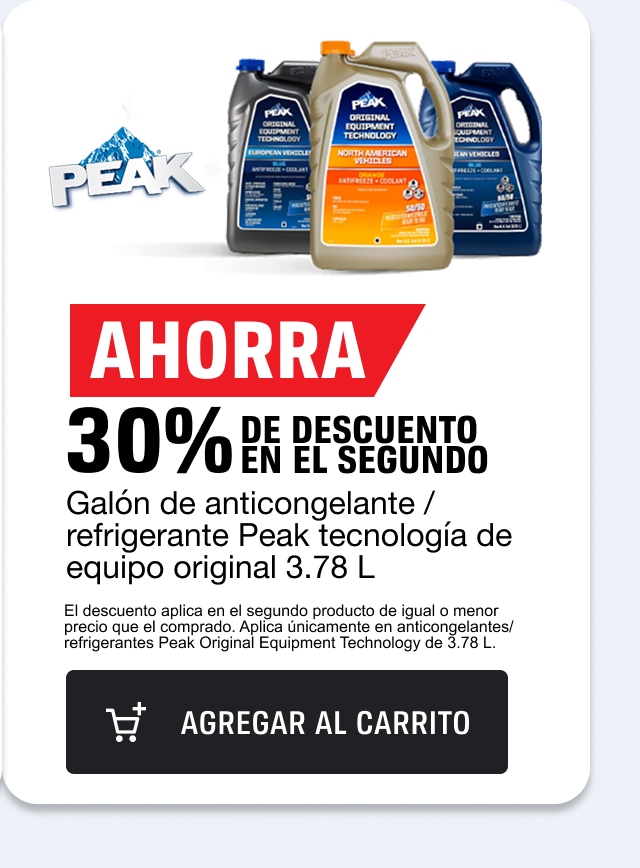 AHORRA 30% DE DESCUENTO EN EL SEGUNDO Galón de anticongelante / refrigerante Peak tecnología de equipo original 3.78 L