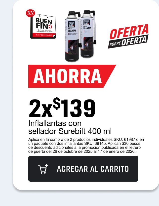2x$139 Inflallantas con sellador AutoZone 400ml