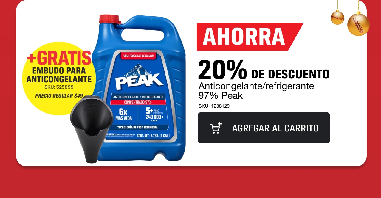 AHORRA 20% DE DESCUENTO ANTICONGELANTE/REFRIGERANTE PEAK + GRATIS EMBUDO PARA ANTICONGELANTE