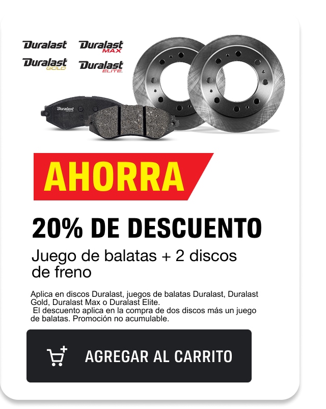 Ahorra con un 20% de descuento en juego de balatas + 2 discos de freno.
