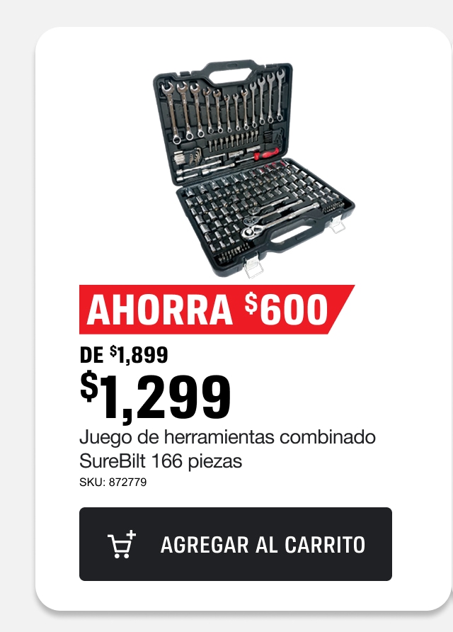 De $1899 a $1299 Juego de herramientas combinado Surebilt 166 piezas
