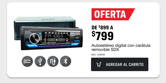 De $899 a $799 autoestéreo digital con carátula removible SDX