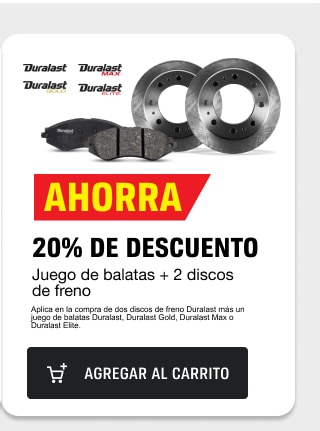 Ahorra 20% de descuento en juego de balatas + 2 discos de freno