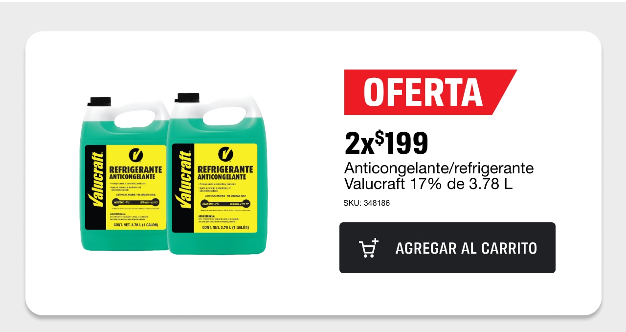 2x$199 Anticongelante/refrigerante Valucraft 17% de 3.78L