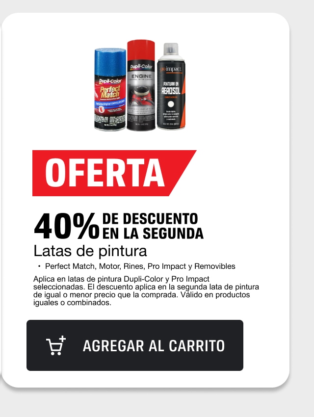 Latas de pintura oferta 40% de descuento en la segunda