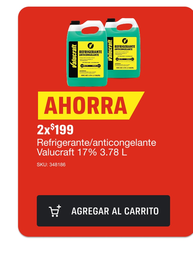 Ahorra 2x$199 Refrigerante/anticongelante Valucraft 17% 3.78L