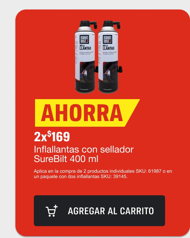 Ahorra 2z$169 Inflallantas con sellador SureBilt 400ml