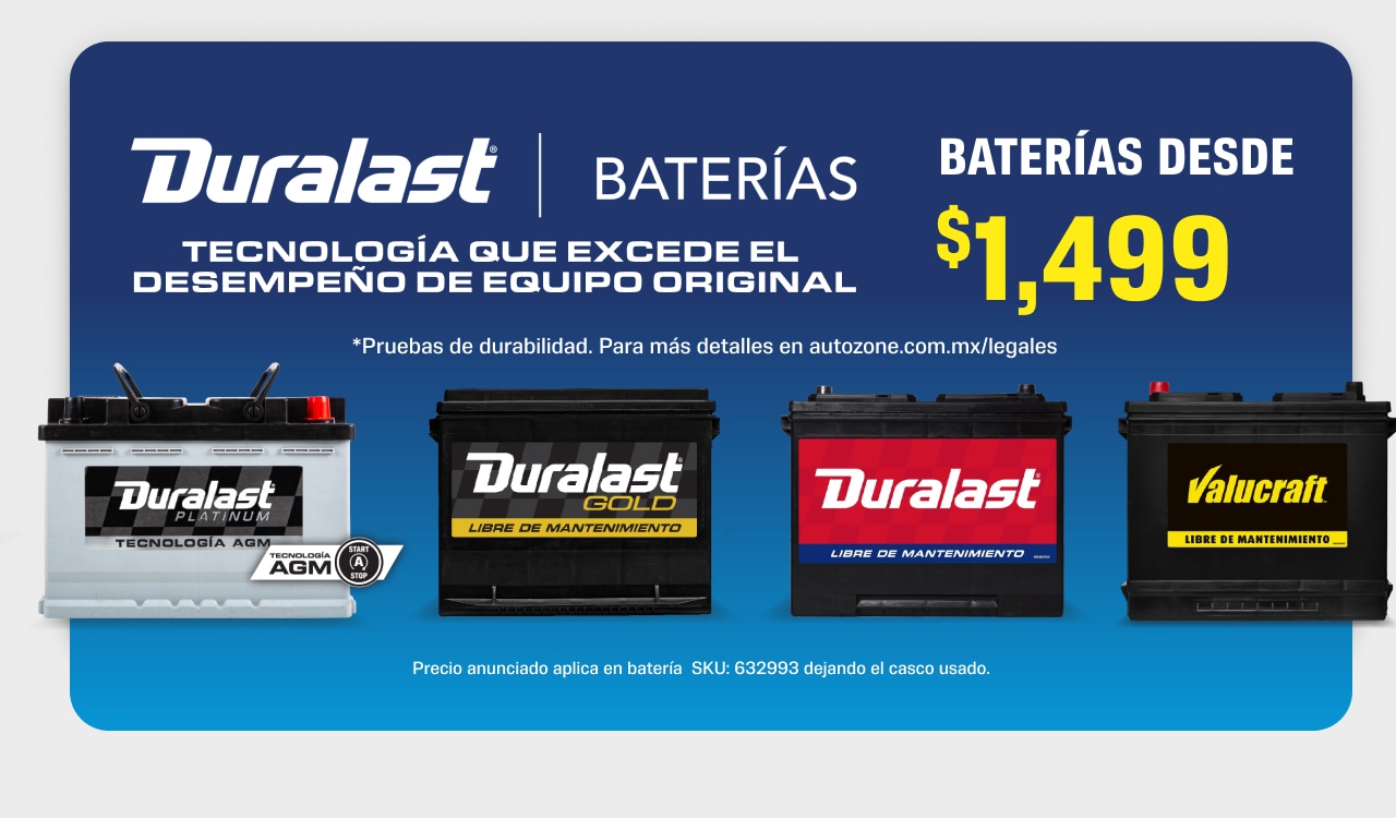 Duralast baterías desde $1,499. Tecnología que excede el desempeño de equipo original